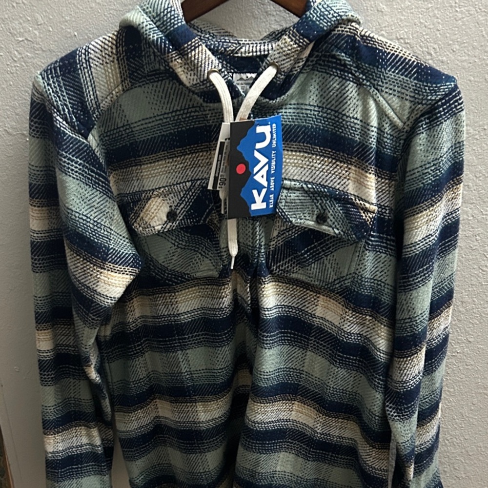 Kavu Navy and Teal Checkered Hoodie
